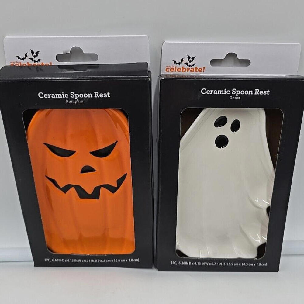 Celebrate Ceramic Spoon Rest Ghost & Pumpkin Two Packs